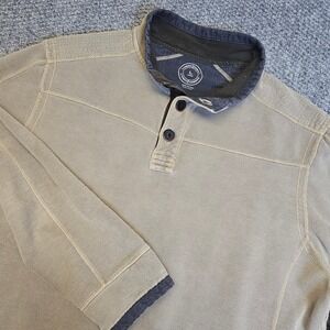 Carbon Cobalt Mens Long Sleeve Henley Button Neck Pullover Shirt Khaki Large